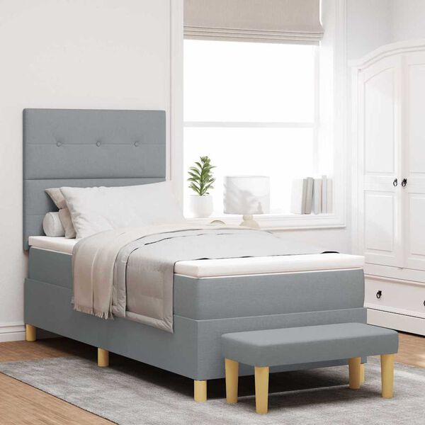 vidaXL Lit &agrave; ressorts avec matelas Gris clair 90 x 200 cm tissu