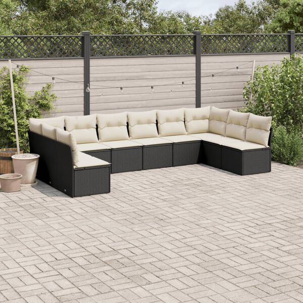 vidaXL Salon de jardin 10 pcs avec coussins noir résine tressée