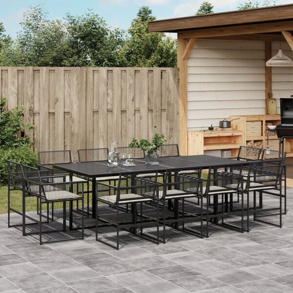 vidaXL Ensemble &agrave; manger de jardin 13 pcs coussins noir r&eacute;sine tress&eacute;e