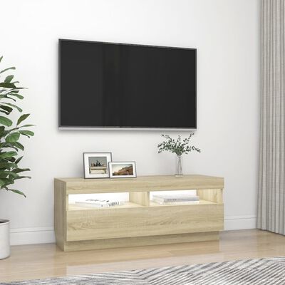 vidaXL Meuble TV avec lumières LED chêne sonoma 100x35x40 cm