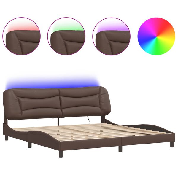 vidaXL Cadre de lit avec LED sans matelas Hvar marron 200x200 cm
