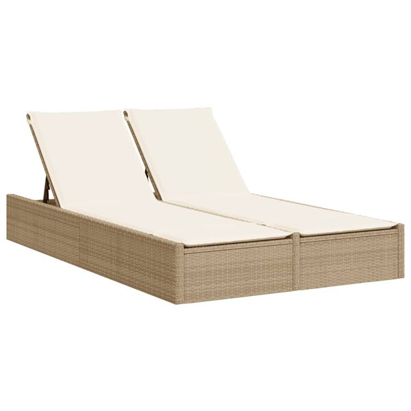 vidaXL Chaise longue double avec coussins beige r&eacute;sine tress&eacute;e