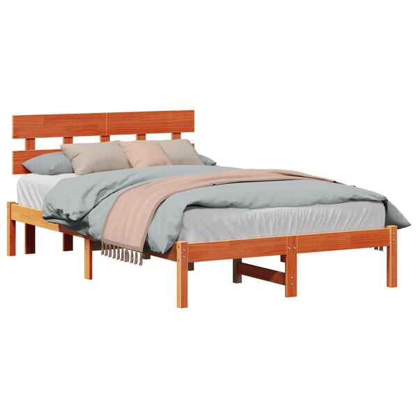 vidaXL Cadre de lit Marron 135 x 190 cm Bois de pin massif