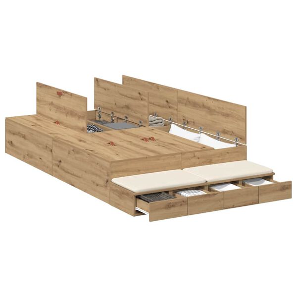 vidaXL Cadre de lit avec rangement avec tiroir Ch&ecirc;ne artisanal 120 cm