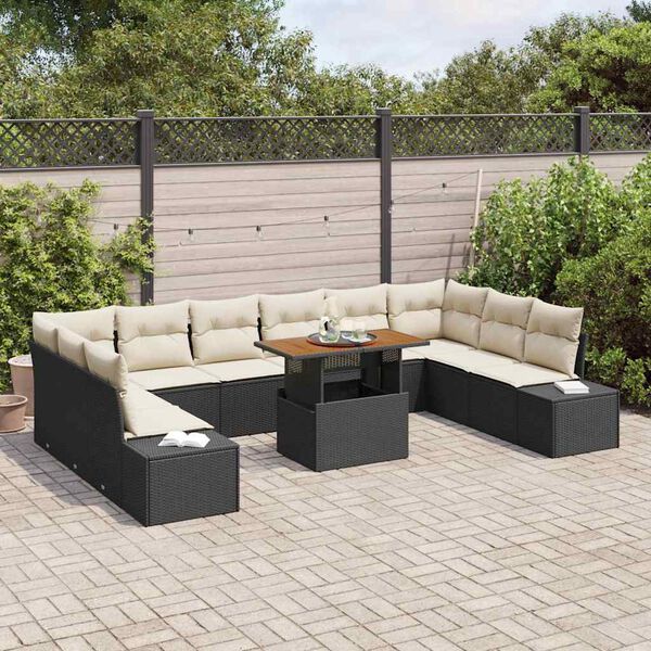 vidaXL Ensemble de canap&eacute; de jardin avec coussin 11 pcs Noir et Cr&egrave;me