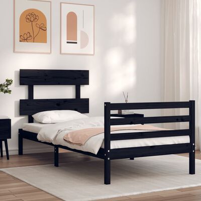 vidaXL Cadre de lit avec tête de lit noir 90x200 cm bois massif