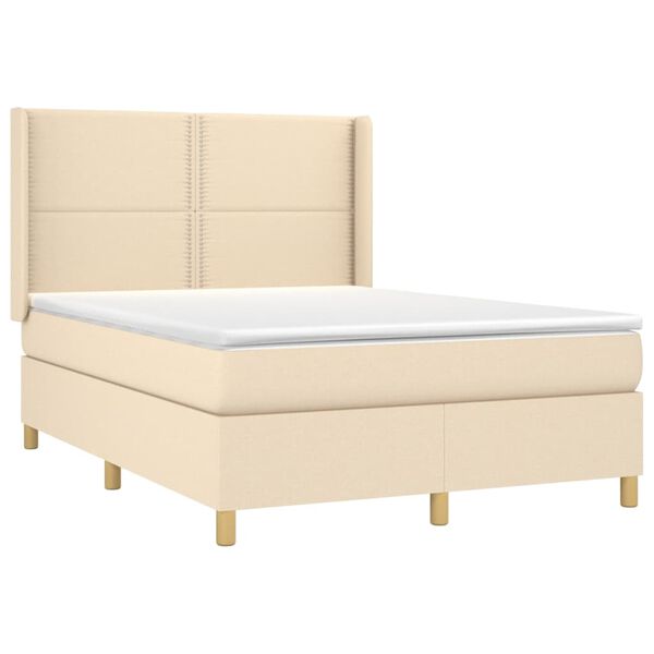 vidaXL Sommier &agrave; lattes de lit matelas et LED Cr&egrave;me 140x200 cm Tissu