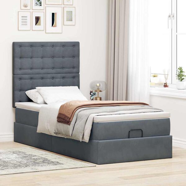 vidaXL Cadre de lit ottoman avec matelas gris fonc&eacute; 90x190 cm velours