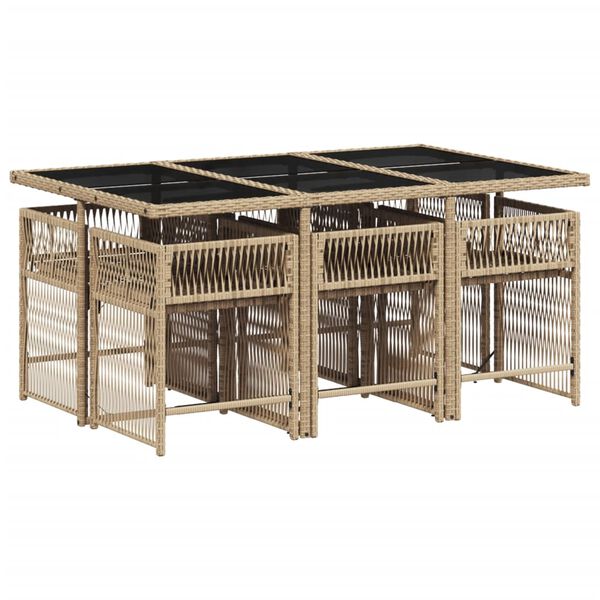 vidaXL Ensemble &agrave; manger de jardin et coussins 7 pcs beige poly rotin