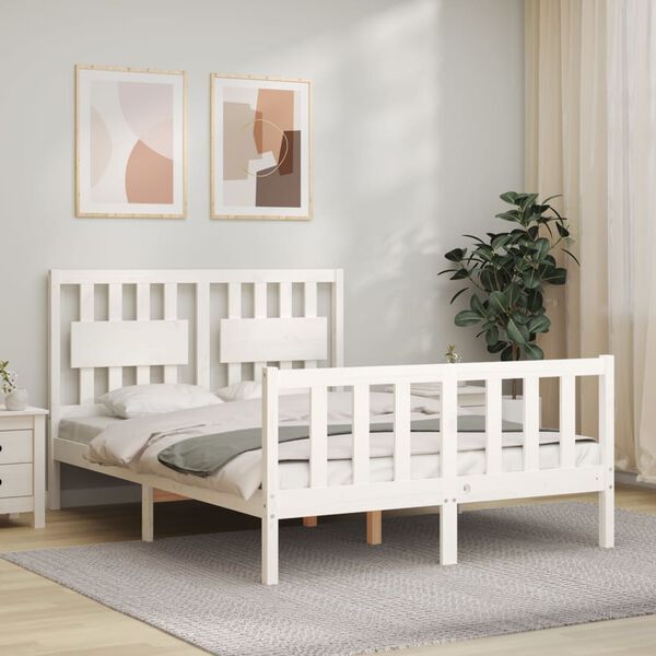 vidaXL Cadre de lit sans matelas blanc 140x190 cm bois de pin massif