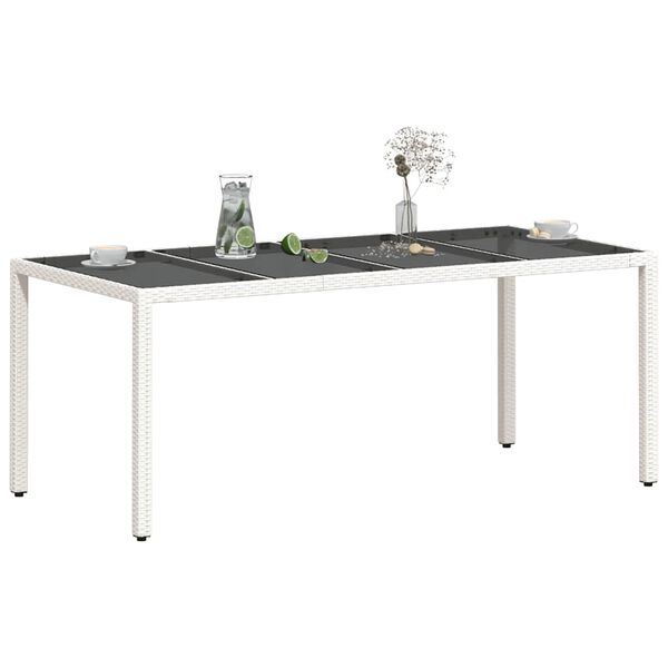 vidaXL Table de jardin avec dessus en verre blanc r&eacute;sine tress&eacute;e