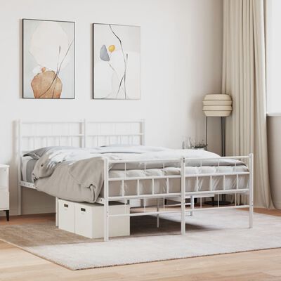 vidaXL Cadre de lit métal sans matelas et pied de lit blanc 135x190 cm