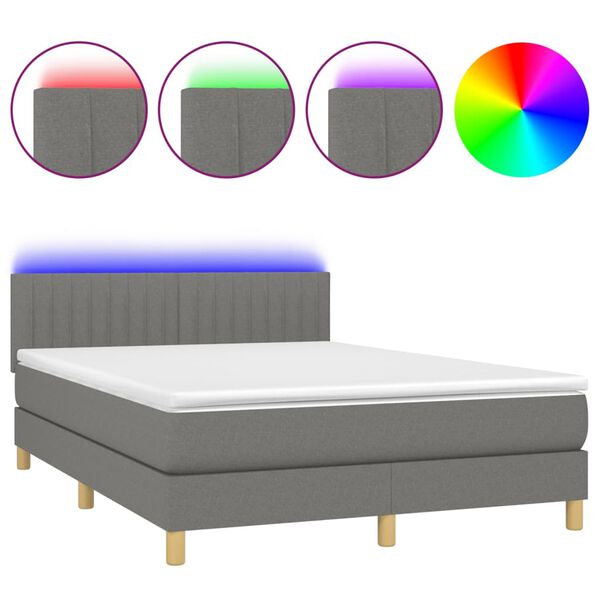 vidaXL Sommier &agrave; lattes de lit et matelas et LED Gris fonc&eacute; 140x200 cm