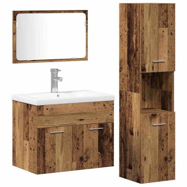 vidaXL Ensemble de mobilier de salle de bain avec &eacute;tag&egrave;re 4 pcs Marron