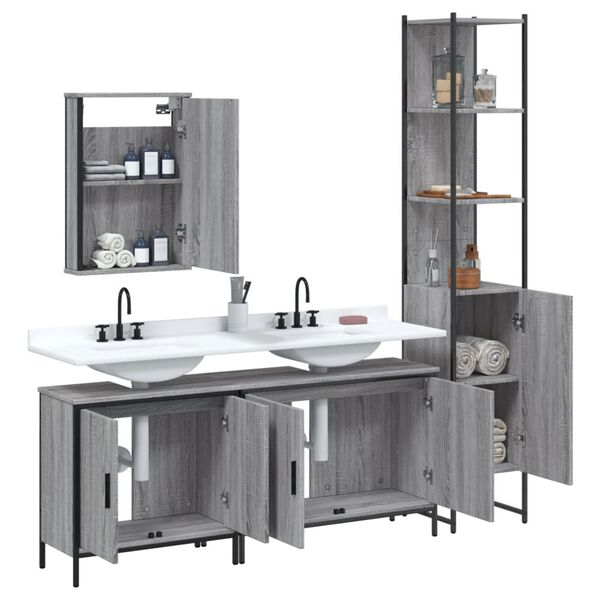 vidaXL Ensemble de meubles de salle de bain 4 pcs Sonoma gris