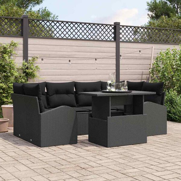 vidaXL Ensemble de canap&eacute; de jardin avec coussin 7 pcs Noir Poly rotin
