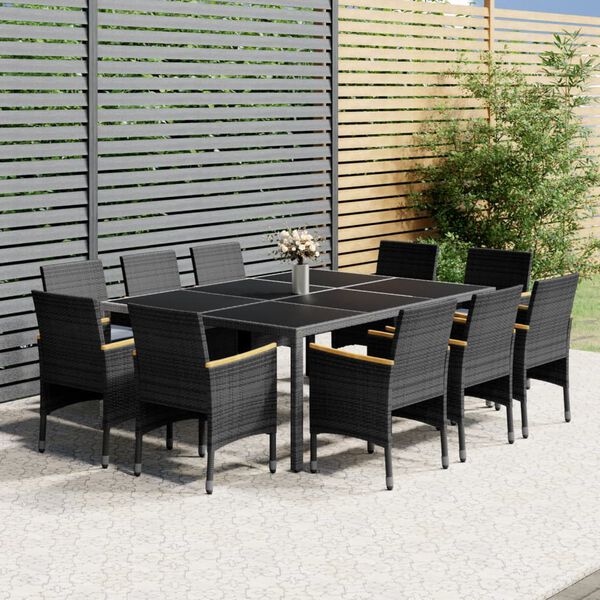 vidaXL Ensemble &agrave; manger de jardin 11 pcs r&eacute;sine tress&eacute;e gris