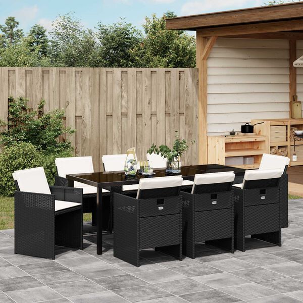 vidaXL Ensemble de salle &agrave; manger pour jardin 9 pcs Noir polyrotin