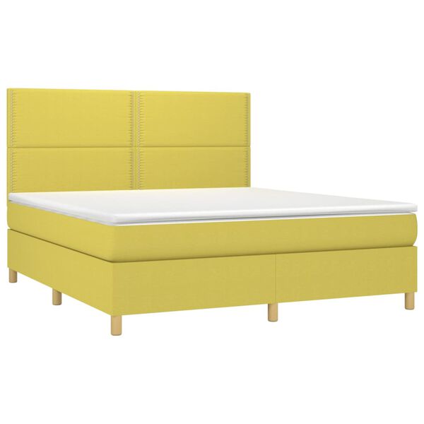 vidaXL Sommier &agrave; lattes de lit et matelas et LED Vert 160x200 cm Tissu