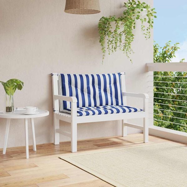 vidaXL Coussins de banc de jardin lot de 2 rayures bleues et blanches