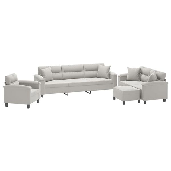 vidaXL Ensemble de canap&eacute;s 4 pcs coussins Gris clair Tissu microfibre
