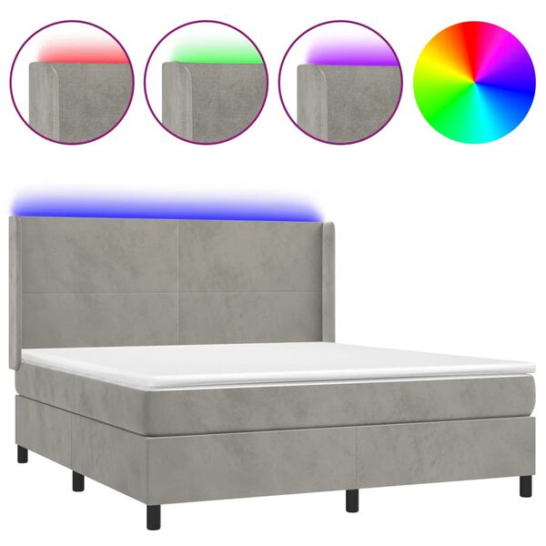 vidaXL Sommier &agrave; lattes de lit matelas et LED Gris clair 160x200 cm