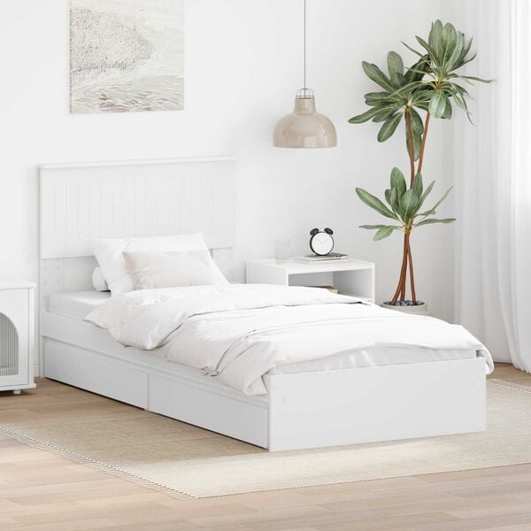 vidaXL Lit de Rangement Blanc 90 x 200 cm Bois d'ing&eacute;nierie