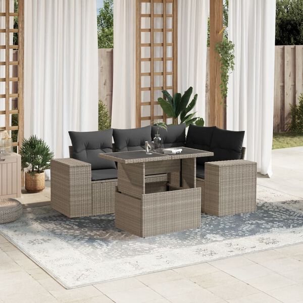 vidaXL Salon de jardin 5 pcs avec coussins gris clair r&eacute;sine tress&eacute;e