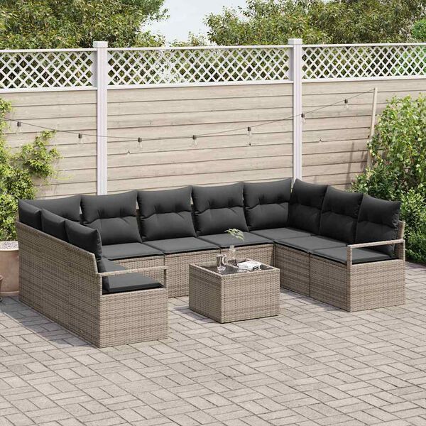 vidaXL Ensemble de Canap&eacute;s avec coussin 10 pcs Gris polyrotin