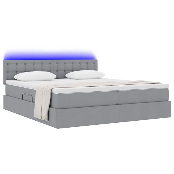 vidaXL Lit avec des lumi&egrave;res &agrave; LED Gris clair 200 x 200 cm tissu