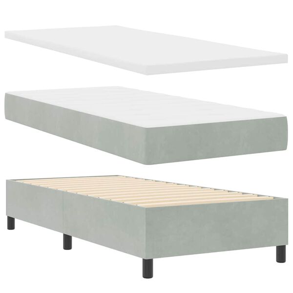 vidaXL Lit &agrave; ressorts avec matelas Gris clair 90 x 200 cm Velours