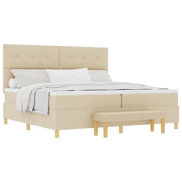vidaXL Lit &agrave; ressorts avec matelas Cr&egrave;me 200 x 200 cm tissu