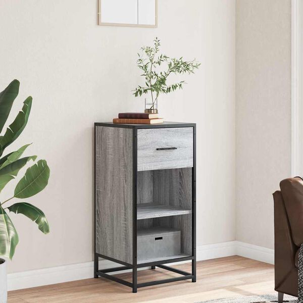vidaXL Buffet sonoma gris 35,5x35x76 cm bois d'ing&eacute;nierie et m&eacute;tal