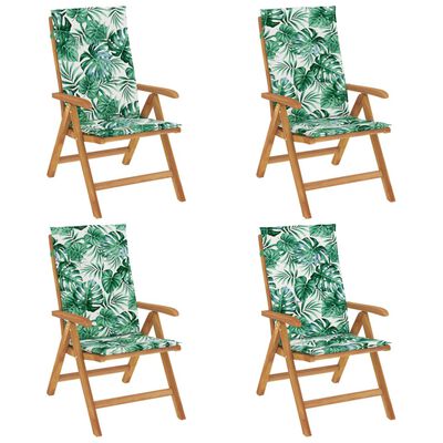 vidaXL Chaises de jardin inclinables 4pcs et coussins bois massif teck