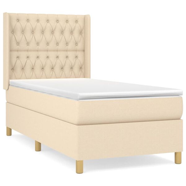 vidaXL Sommier &agrave; lattes de lit avec matelas Cr&egrave;me 90x200 cm Tissu