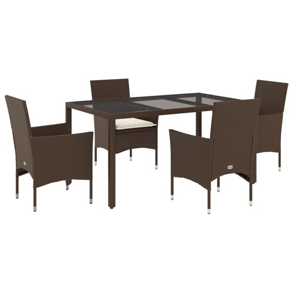 vidaXL Ensemble &agrave; manger de jardin et coussins 5pcs marron rotin verre