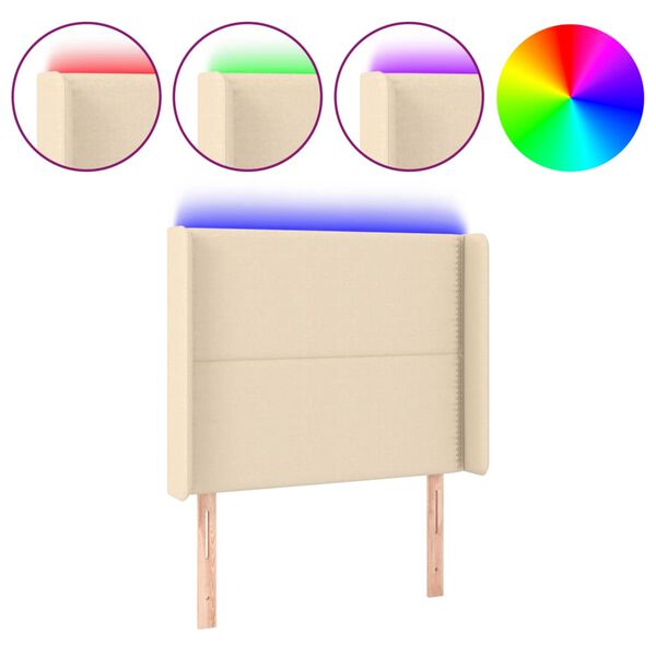 vidaXL T&ecirc;te de lit &agrave; LED Cr&egrave;me 103x16x118/128 cm Tissu