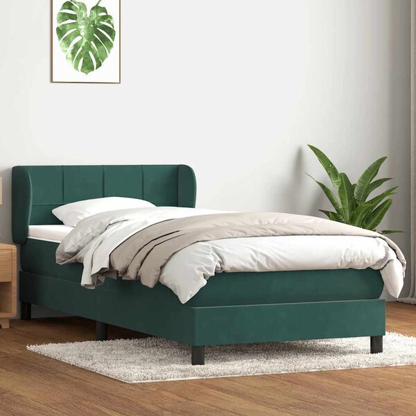 vidaXL Sommier &agrave; lattes de lit et matelas vert fonc&eacute; 100x210cm velours