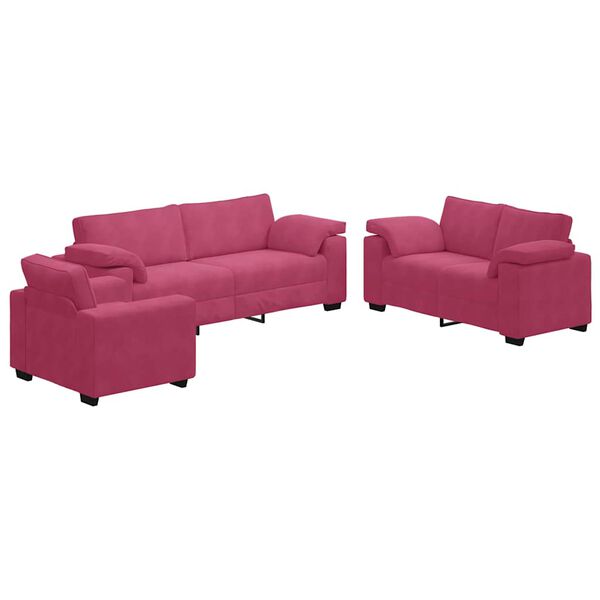 vidaXL Ensemble de canap&eacute;s 3 pcs avec coussins Rouge bordeaux Velours