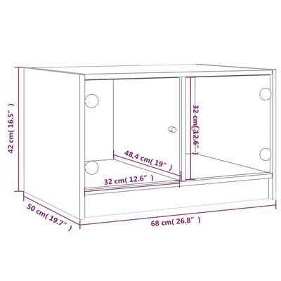vidaXL Table basse avec portes en verre chêne fumé 68x50x42 cm