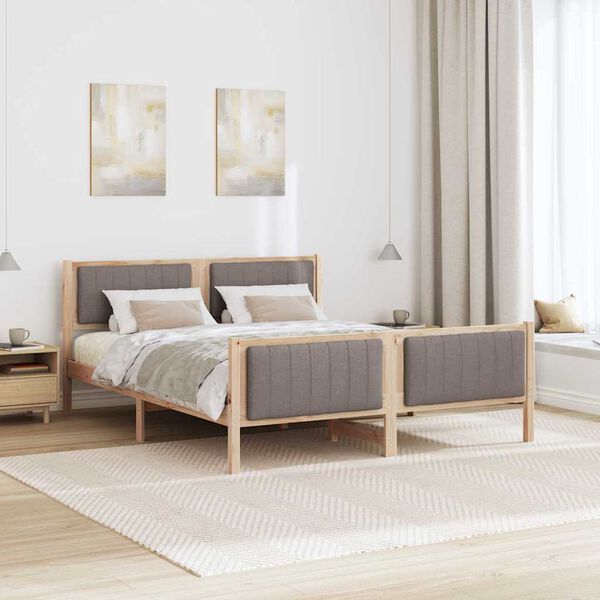 vidaXL Cadre de lit Marron et taupe 150 x 200 cm Bois massif en pin