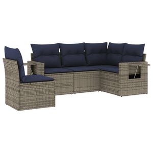 vidaXL Ensemble de canap&eacute; de jardin 5 pcs avec coussins gris r&eacute;sine tress&eacute;e
