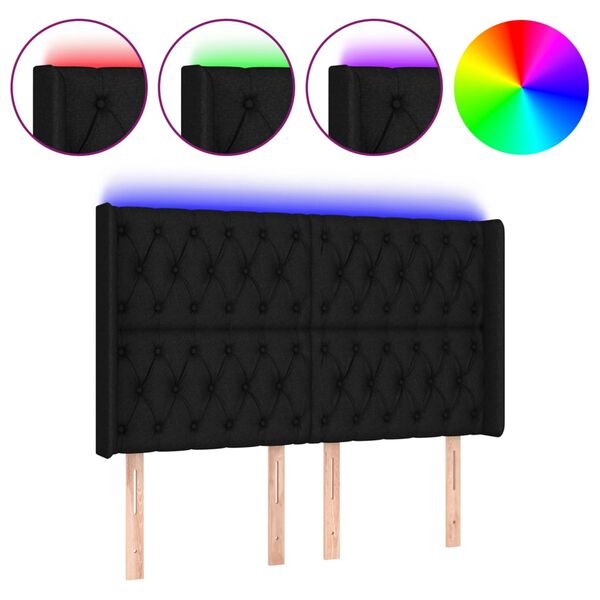vidaXL T&ecirc;te de lit &agrave; LED Noir 163x16x118/128 cm Tissu
