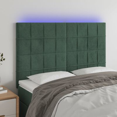 vidaXL Tête de lit à LED Vert foncé 144x5x118/128 cm Velours