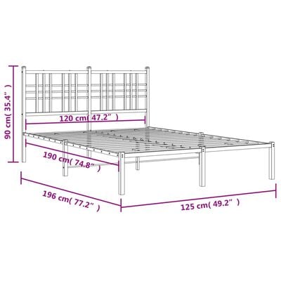 vidaXL Cadre de lit métal sans matelas et tête de lit blanc 120x190 cm