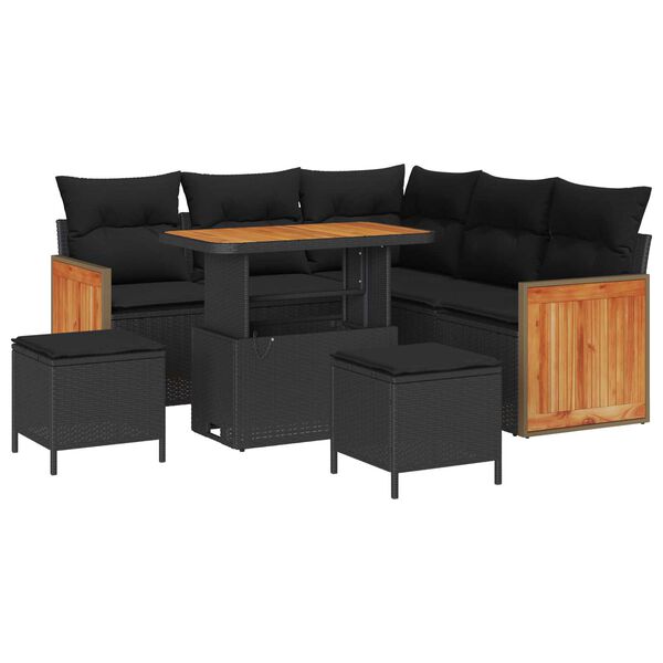 vidaXL Ensemble de canap&eacute; de jardin avec coussin 9 pcs Noir polyrotin