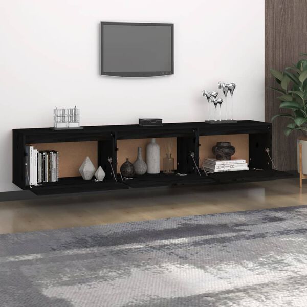 vidaXL Meubles TV 3 pcs Noir Bois massif de pin