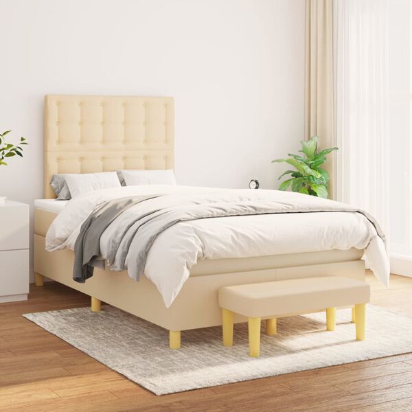 vidaXL Sommier &agrave; lattes de lit avec matelas Cr&egrave;me 120x200 cm Tissu