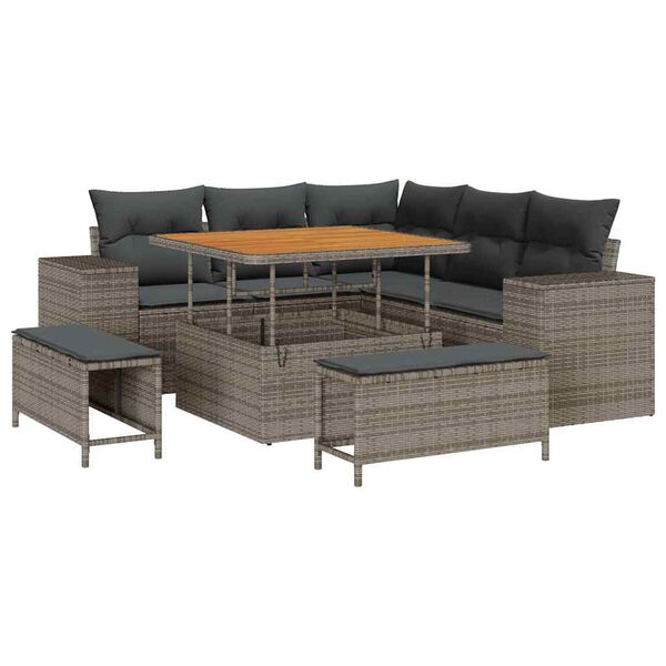 vidaXL Ensemble de canap&eacute; de jardin avec coussin 8 pcs Gris polyrotin
