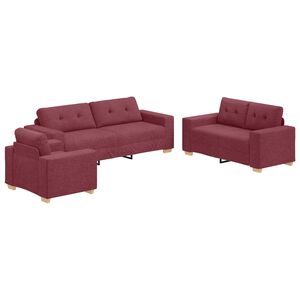 vidaXL Canap&eacute; 3 pc Rouge Vent Tissu en lin m&eacute;lang&eacute;